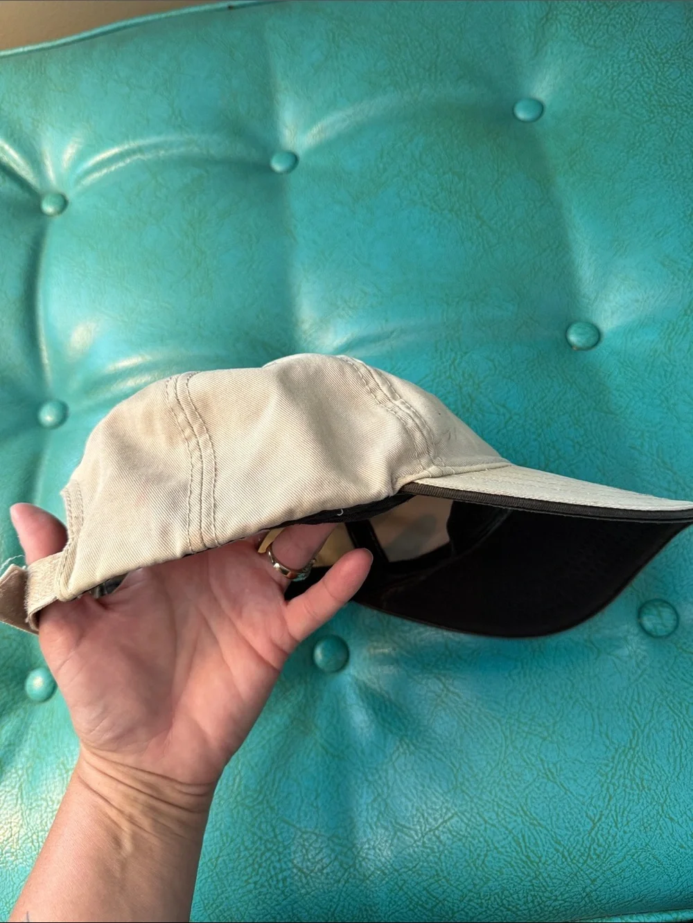 Distressed worn embroidered Mustang Velcro back cap hat